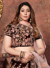 Load image into Gallery viewer, shop wondrously wine colored heavy work embroidered lehenga choli
