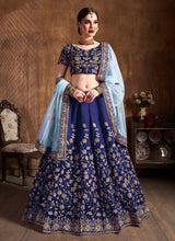 Load image into Gallery viewer, navy blue colored weddingwear heavy work embroidered lehenga choli
