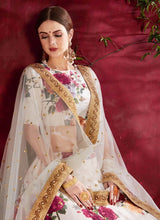 Load image into Gallery viewer, shop wonderful off-white colored printed silk base embroidered lehenga choli
