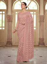 Load image into Gallery viewer, Beguiling Georgette Base Pink Color Resham And Gota Work Saree

