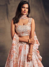 Load image into Gallery viewer, buy White Color Organza Fabric Sequins Work Printed Lehenga Choli
