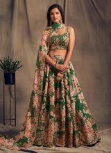 Load image into Gallery viewer, Organza Fabric Sequins Work Green Color Printed Lehenga Choli
