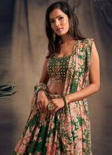 Load image into Gallery viewer, buy Organza Fabric Sequins Work Green Color Printed Lehenga Choli
