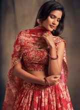 Load image into Gallery viewer, Red Color Organza Material Sequins Work Printed Lehenga Choli
