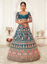 Load image into Gallery viewer, turquoise blue colored weddingwear silk base heavy work lehenga choli
