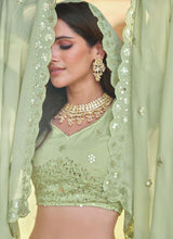 Load image into Gallery viewer, buy Green color Georgette fabric heavy worked Lehenga Choli
