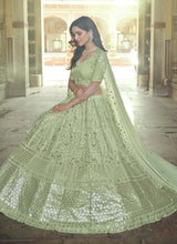 Load image into Gallery viewer, online Green color Georgette fabric heavy worked Lehenga Choli
