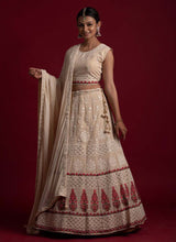 Load image into Gallery viewer, Georgette Fabric Off-White Color Gota And Resham Work Lehenga

