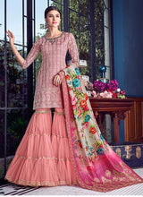 Load image into Gallery viewer, Bewitching Silk base Blush Pink color Lucknowi work Sharara suit
