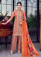 Load image into Gallery viewer, Fascinating Coral orange color Silk base Lucknowi work Pant style suit
