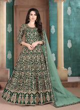Load image into Gallery viewer, Spectacular Bottle Green color Art Silk Base Designer Gown
