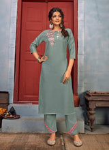 Load image into Gallery viewer, majestic sage green color cotton base occasional wear pant style suit
