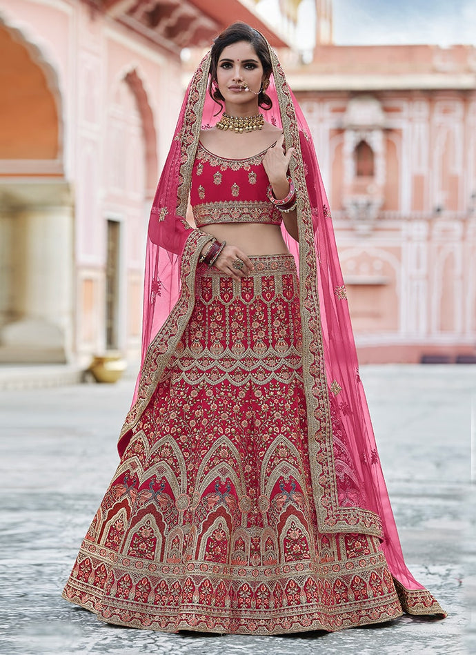 Stone And Sequins Work Pink Color Bridal Lehenga Choli