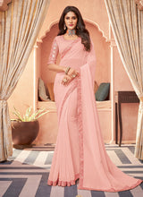 Load image into Gallery viewer, Baby Pink Color Georgette Fabric Sequins Embroidered Saree
