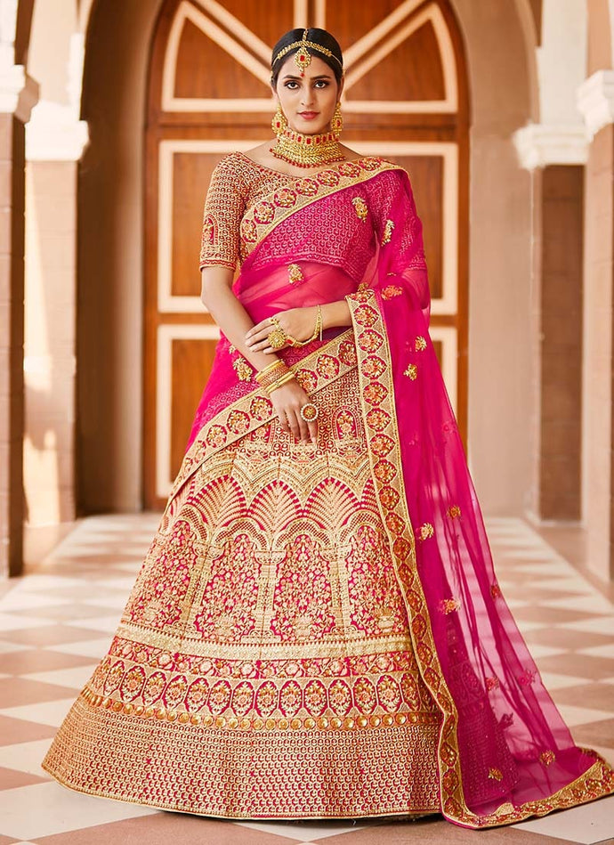 Pink Color Velvet Fabric Dori Work Lehenga With Net Dupatta