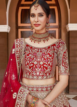 Load image into Gallery viewer, Buy Dori Work Velvet Fabric Red Color Bridal Lehenga With Net Dupatta
