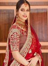 Load image into Gallery viewer, Order Dori Work Velvet Fabric Red Color Bridal Lehenga With Net Dupatta
