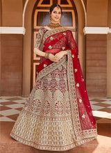 Load image into Gallery viewer, Shop Dori Work Velvet Fabric Red Color Bridal Lehenga With Net Dupatta
