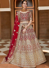 Load image into Gallery viewer, Dori Work Velvet Fabric Red Color Bridal Lehenga With Net Dupatta
