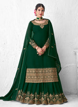 Load image into Gallery viewer, shop attractive Dark green georgette base long choli lehenga

