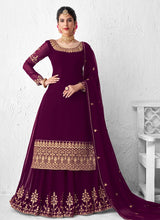 Load image into Gallery viewer, dazzling wine color georgette base long choli lehenga
