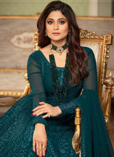 Load image into Gallery viewer, buy glamorous turquoise blue colored georgette base gown
