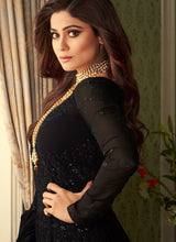 Load image into Gallery viewer, buy brilliant black colored heavy work georgette base gown
