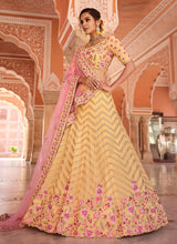 Load image into Gallery viewer, buy Yellow Color Georgette Material Thread And Stone Work Lehenga
