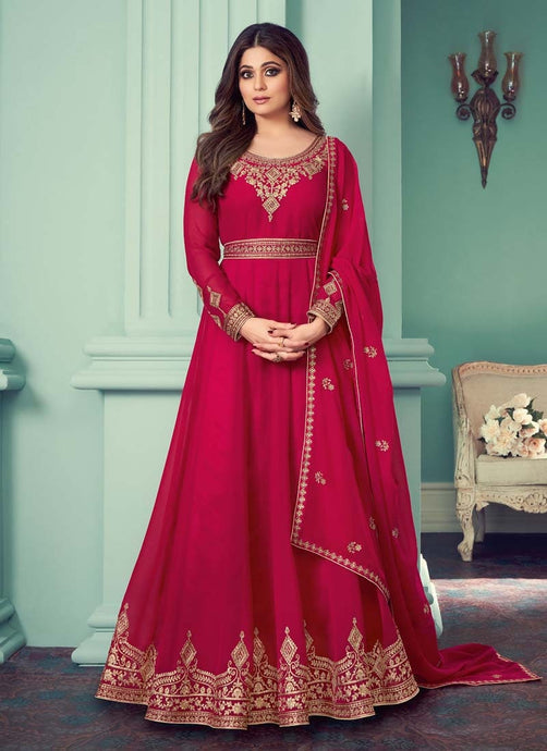 Deep Pink color Georgette base Zari and Sequins work Gown