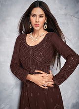 Load image into Gallery viewer, buy Brown Color Georgette Material Thread Work Gown
