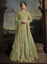 Load image into Gallery viewer, latest lime green colored heavy work embroidered long choli lehenga

