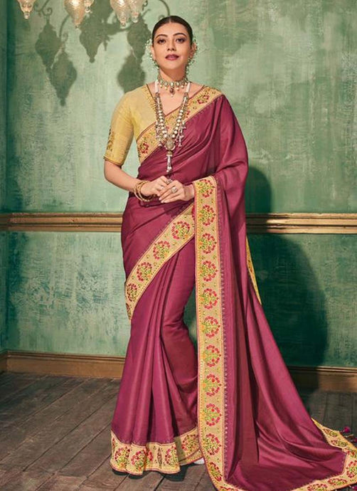 Pink colored silk weave designer partywear half and half saree
