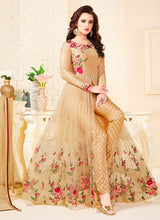 Load image into Gallery viewer, Buy beautiful beige colored partywear designer slit cut suit
