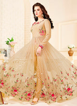 Load image into Gallery viewer, beautiful beige colored partywear designer slit cut suit
