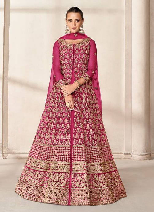 Pink Color Fully Embroidered And Stone Work Anarkali Suit With Dupatta