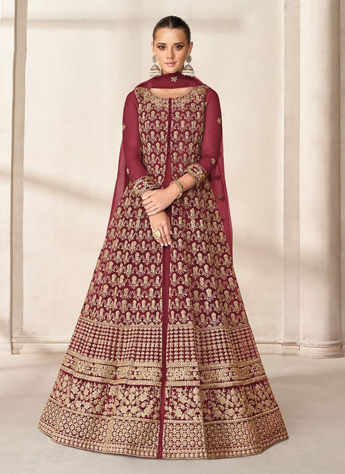 Red Color Fully Embroidered And Stone Work Anarkali Suit With Dupatta