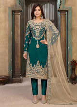 Load image into Gallery viewer, Georgette Fabric Green Color Dori Work Pant Style Salwar Suit
