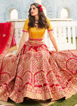 Load image into Gallery viewer, buy refreshing red colored heavy work embroidered lehenga choli
