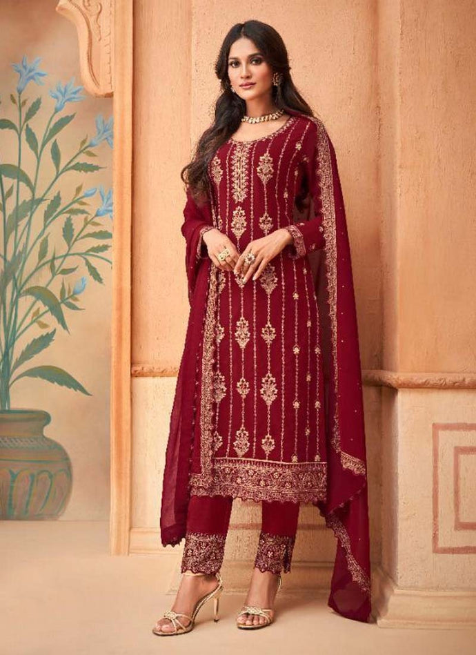 Stunning Red color Georgette base Pant style salwar suit