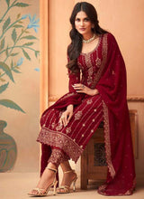 Load image into Gallery viewer, buy Stunning Red color Georgette base Pant style salwar suit
