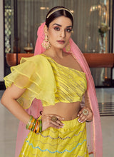 Load image into Gallery viewer, purchase Yellow Color Art Silk Fabric Thread Work Ethnic Wear Lehenga

