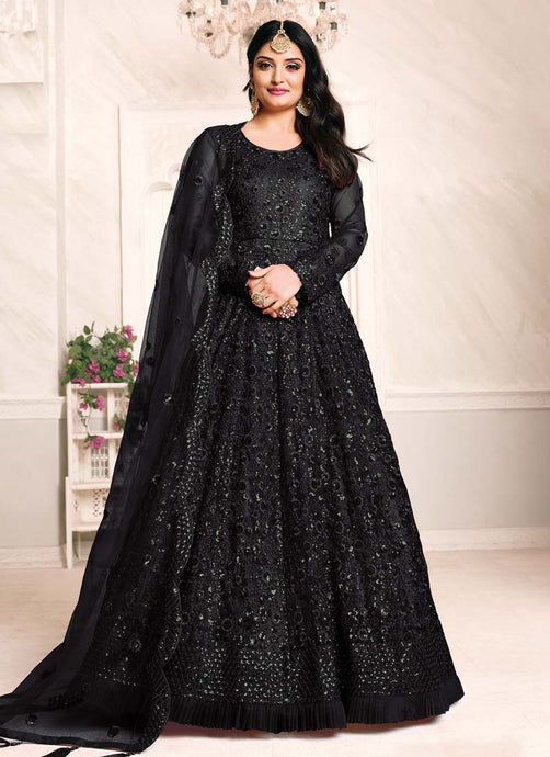 black dazzling weddingwear heavy wok soft net base designer gown
