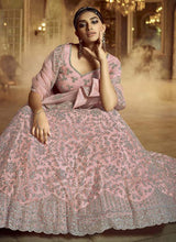Load image into Gallery viewer, online Classy Pink Dori Zarkan Soft Net Lehenga Choli Set
