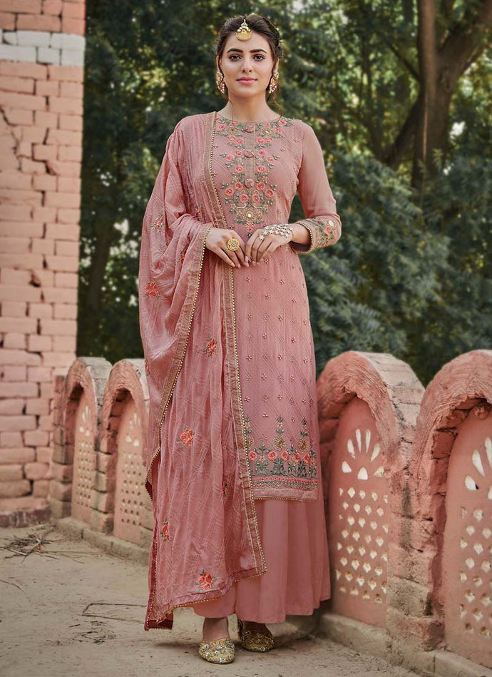 buy pastel pink colored stone work georgette base Punjabi suit