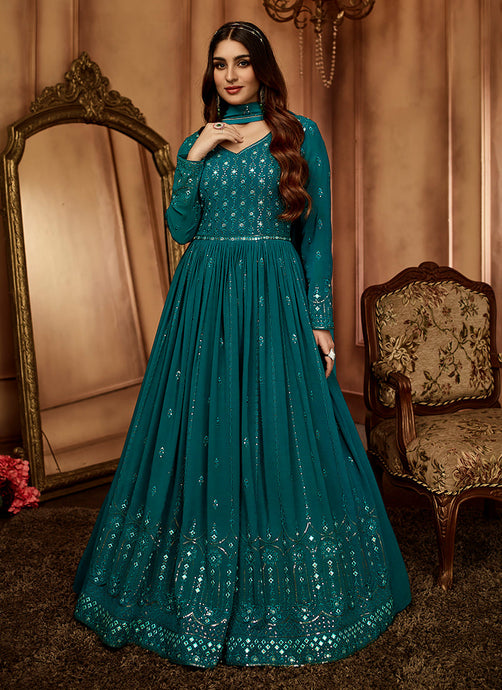 Rama Green Embroidery With Sequins Gown