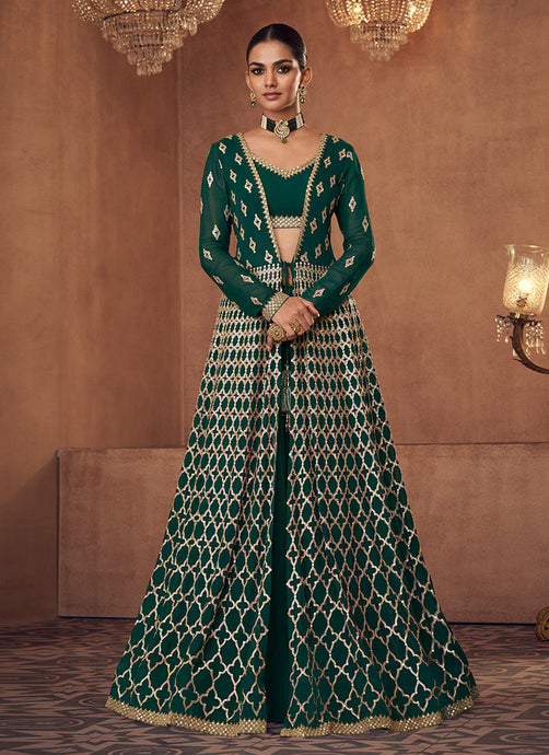 Buy Now Sequins Embroidered Green Jacket Style Lehenga