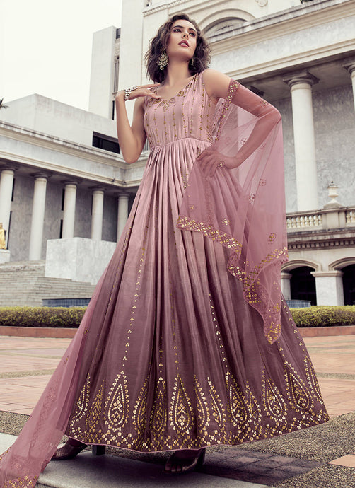 Sleeveless Dusty Pink Heavy Sequins Gown