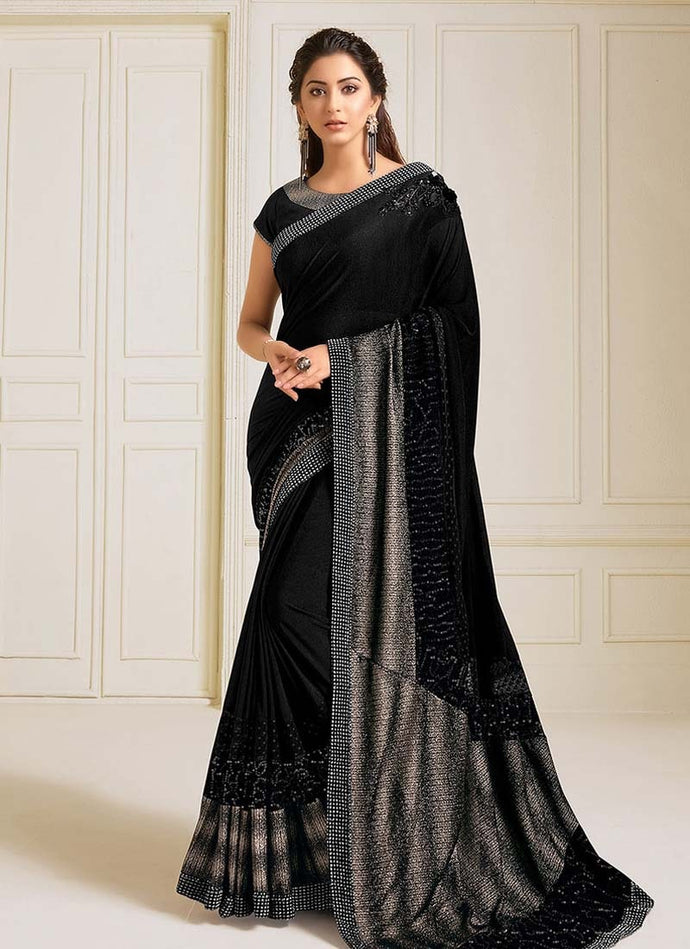 black colored weddingwear heavy work designer saree