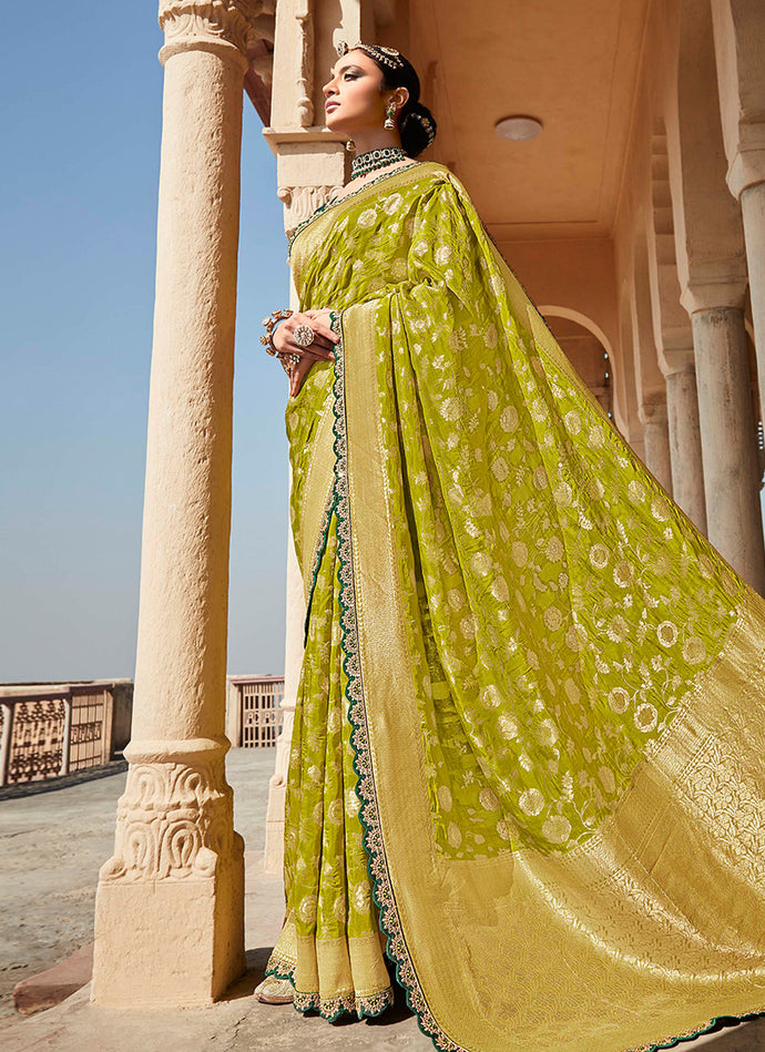 Light Green Color Silk Fabric Silk Weave And Zari Work Saree