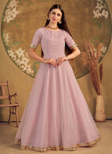 Load image into Gallery viewer, Half Sleeves Soft Net fabric Dusty Pink Color Fancy Work Gown
